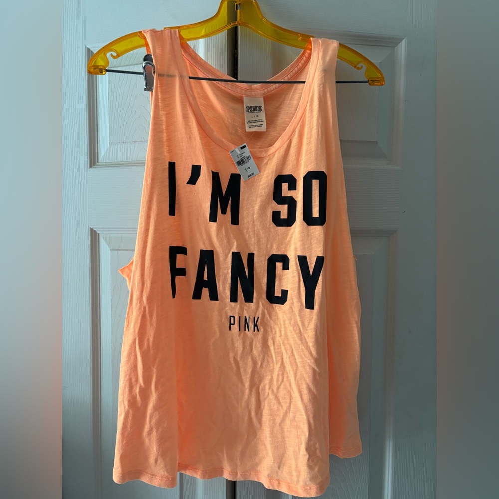 Victoria's Secret PINK bright Orange I’m So Fancy deep arm holes Tank Top NWT L